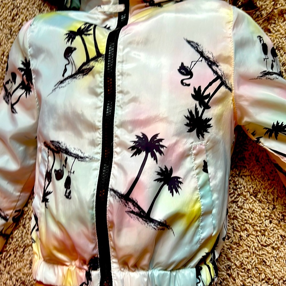 Justice Pastel Pom tree rain jacket for kids size 6-7